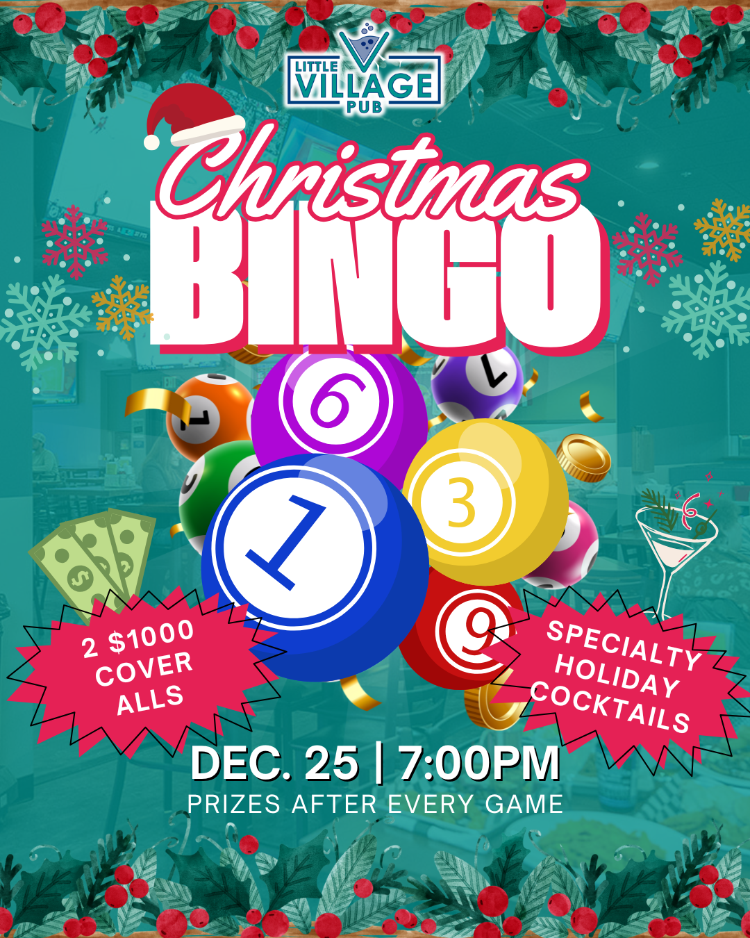 People playing bingo at Little Village Pub's Christmas Day Bingo