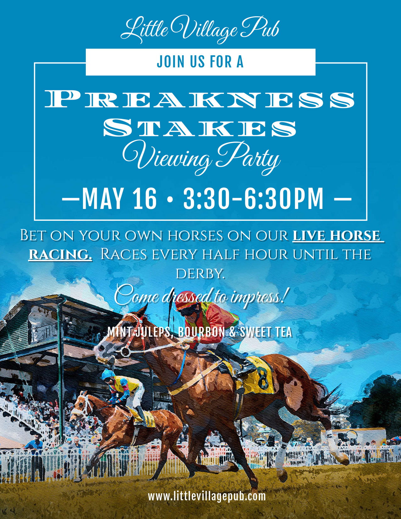 Preakness Stakes viewing party at Little Village Pub in White Bear Lake MN May 16 2026